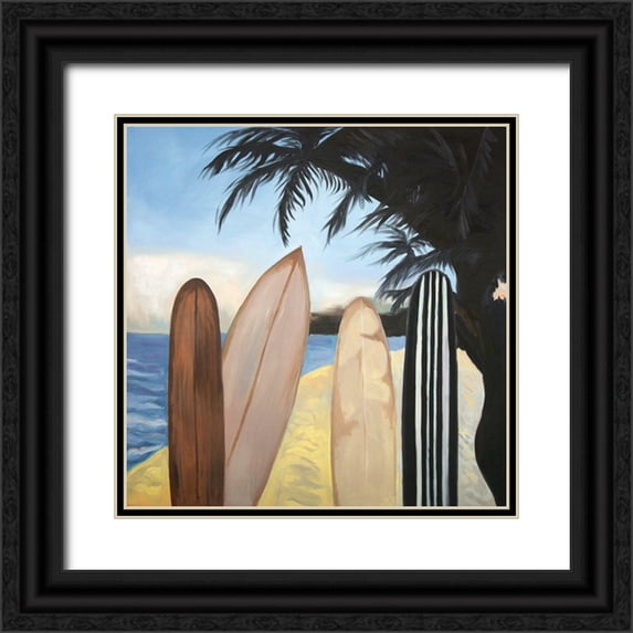 Atelier B Art Studio 15x15 Black Ornate Wood Framed with Double Matting Museum Art Print Titled - SURFBOARDS