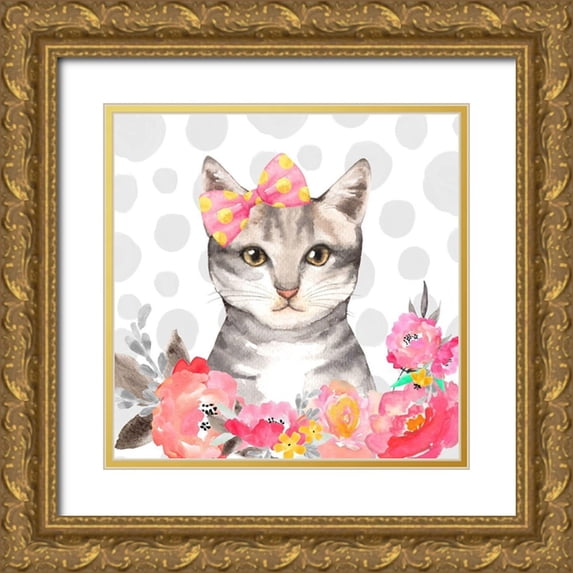 Atelier B Art Studio 15x15 Gold Ornate Wood Framed with Double Matting Museum Art Print Titled - CHARMING CAT