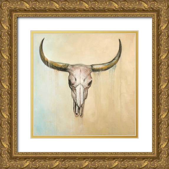 Atelier B Art Studio 15x15 Gold Ornate Wood Framed with Double Matting Museum Art Print Titled - Cow Skull