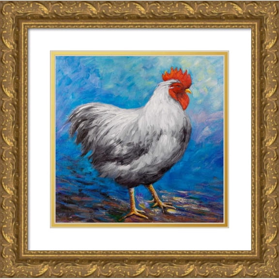 Atelier B Art Studio 15x15 Gold Ornate Wood Framed with Double Matting Museum Art Print Titled - Grey Rooster