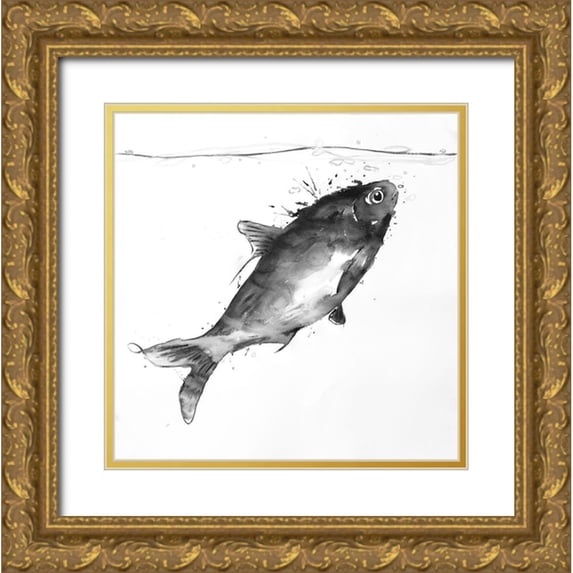 Atelier B Art Studio 15x15 Gold Ornate Wood Framed with Double Matting Museum Art Print Titled - HAPPY SWIMMING FISH