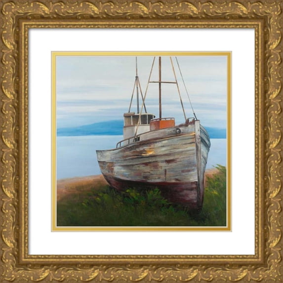 Atelier B Art Studio 15x15 Gold Ornate Wood Framed with Double Matting Museum Art Print Titled - Old Abandoned Boat