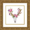 thumbnail image 1 of Atelier B Art Studio 15x15 Gold Ornate Wood Framed with Double Matting Museum Art Print Titled - Rustic Deer Skull with Flowers, 1 of 4