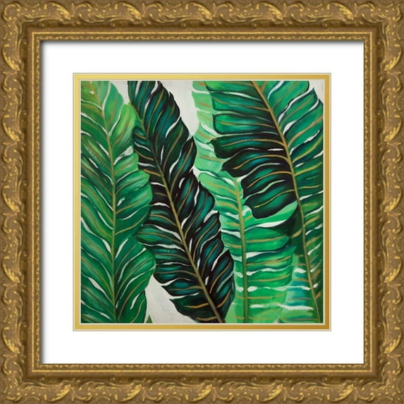 Atelier B Art Studio 15x15 Gold Ornate Wood Framed with Double Matting Museum Art Print Titled - SEVERAL EXOTIC PLANT LEAVES