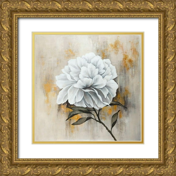 Atelier B Art Studio 15x15 Gold Ornate Wood Framed with Double Matting Museum Art Print Titled - WHITE PEONY