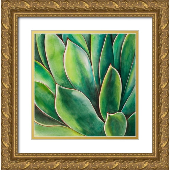 Atelier B Art Studio 15x15 Gold Ornate Wood Framed with Double Matting Museum Art Print Titled - Watercolor Agave Plant