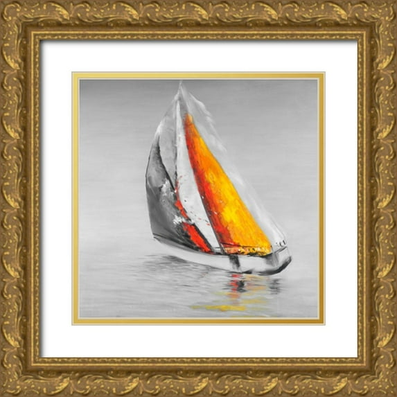 Atelier B Art Studio 15x15 Gold Ornate Wood Framed with Double Matting Museum Art Print Titled - Wind Boat Two Colors