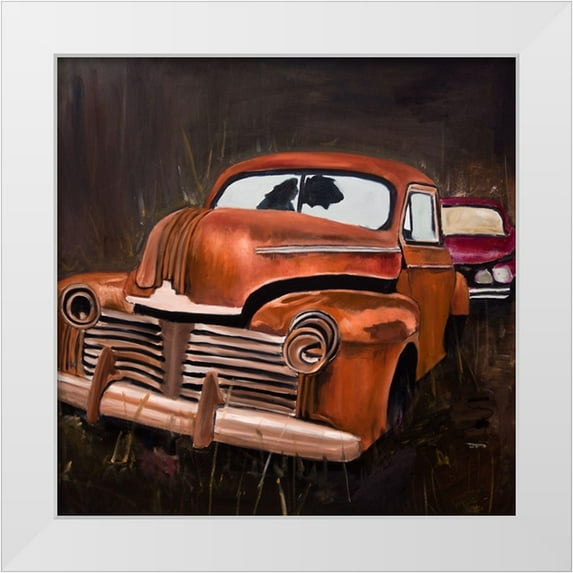 Atelier B Art Studio 15x15 White Modern Wood Framed Museum Art Print Titled - OLD CAR CRASH BY NIGHT
