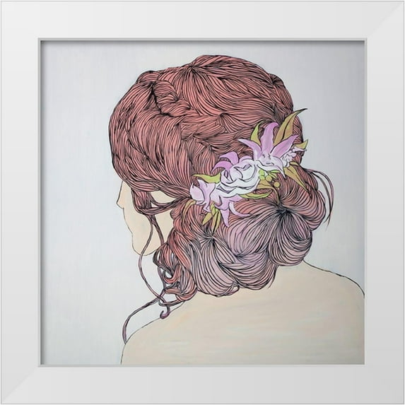 Atelier B Art Studio 15x15 White Modern Wood Framed Museum Art Print Titled - WOMAN FROM BEHIND WITH FLOWERS
