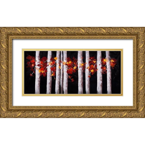 Atelier B Art Studio 18x10 Gold Ornate Wood Framed with Double Matting Museum Art Print Titled - WHITE TREES WITH ORANGE LEAVES