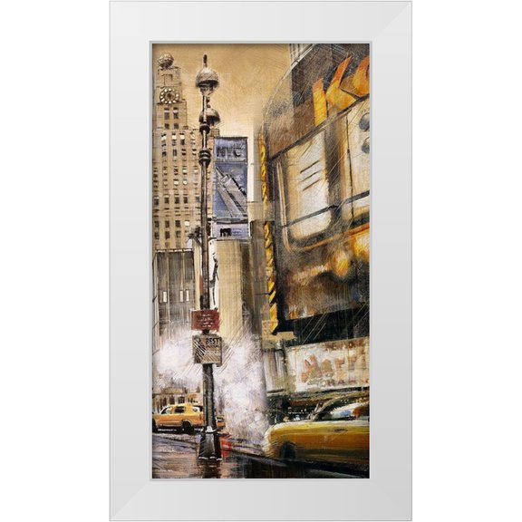 Atelier B Art Studio 18x32 White Modern Wood Framed Museum Art Print Titled - BIG CITY STREET BY A CLOUDY DAY