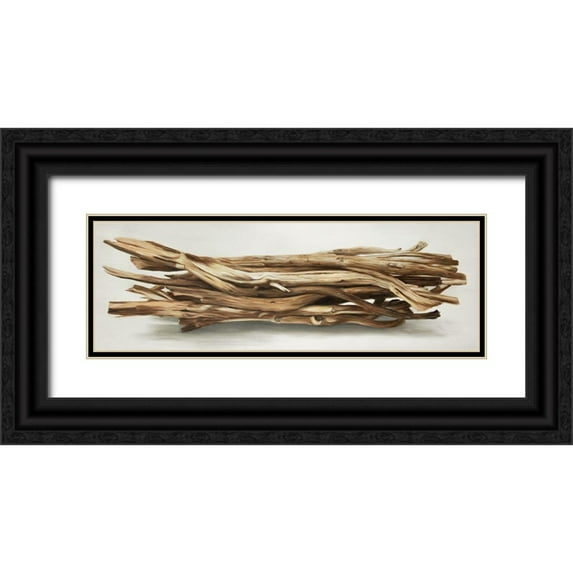 Atelier B Art Studio 18x9 Black Ornate Wood Framed with Double Matting Museum Art Print Titled - FLOATED WOOD LEFT BY THE SEA
