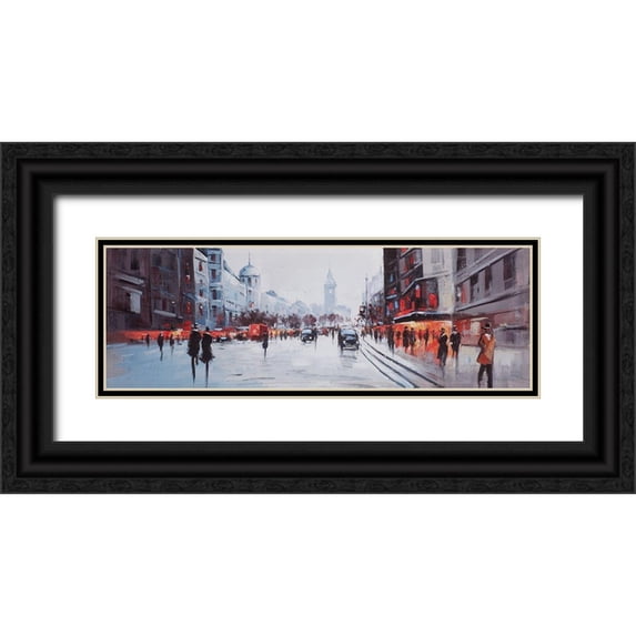 Atelier B Art Studio 18x9 Black Ornate Wood Framed with Double Matting Museum Art Print Titled - STREET SCENE WITH CARS