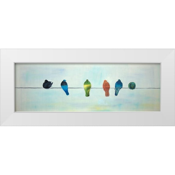 Atelier B Art Studio 18x9 White Modern Wood Framed Museum Art Print Titled - PERCHED ABSTRACT BIRDS