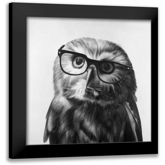 Atelier B Art Studio 20x20 Black Modern Framed Museum Art Print Titled - Realistic Northern Saw-whet Owl with Glasses