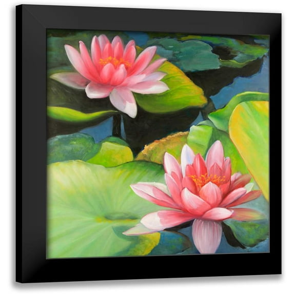 Atelier B Art Studio 20x20 Black Modern Framed Museum Art Print Titled - Water Lilies and Lotus Flowers