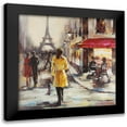 thumbnail image 1 of Atelier B Art Studio 20x20 Black Modern Framed Museum Art Print Titled - Yellow coat woman walking on the street, 1 of 5