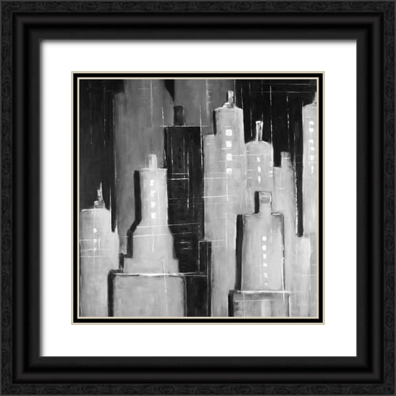 Atelier B Art Studio 20x20 Black Ornate Wood Framed with Double Matting Museum Art Print Titled - Abstract Cityscape Black and White