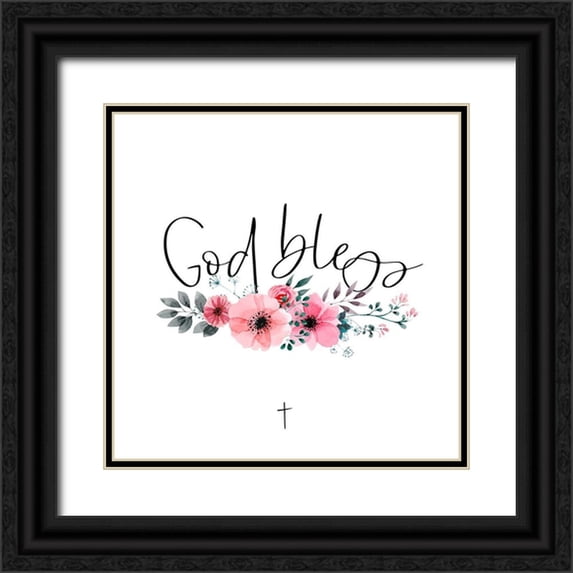 Atelier B Art Studio 20x20 Black Ornate Wood Framed with Double Matting Museum Art Print Titled - GOD BLESS