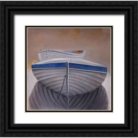 Atelier B Art Studio 20x20 Black Ornate Wood Framed with Double Matting Museum Art Print Titled - Two Canoe Boats