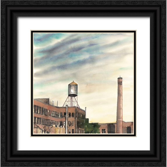 Atelier B Art Studio 20x20 Black Ornate Wood Framed with Double Matting Museum Art Print Titled - WATER TOWER IN NEW-YORK