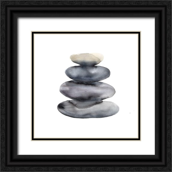 Atelier B Art Studio 20x20 Black Ornate Wood Framed with Double Matting Museum Art Print Titled - Watercolor Stacked Rocks