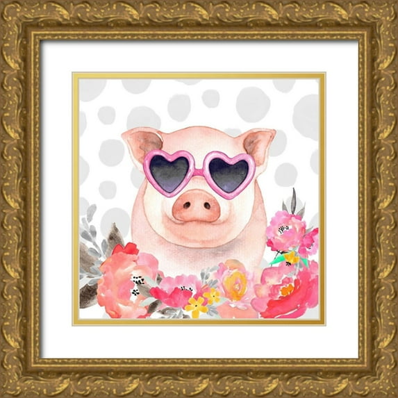 Atelier B Art Studio 20x20 Gold Ornate Wood Framed with Double Matting Museum Art Print Titled - LITTLE PIG IN LOVE