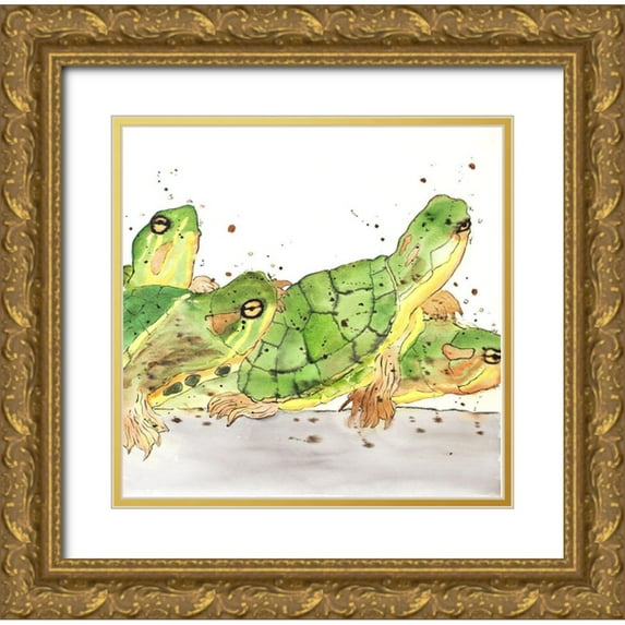 Atelier B Art Studio 20x20 Gold Ornate Wood Framed with Double Matting Museum Art Print Titled - SMALL AQUATIC TURTLES