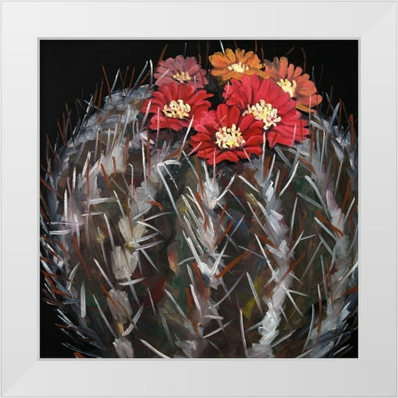 Atelier B Art Studio 20x20 White Modern Wood Framed Museum Art Print Titled - MAMMILLARIA CACTUS IN BLOOM