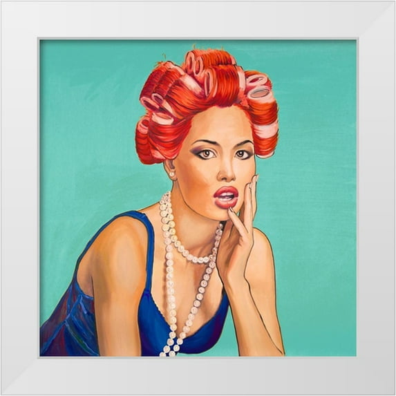 Atelier B Art Studio 20x20 White Modern Wood Framed Museum Art Print Titled - PIN UP GIRL WITH CURLERS