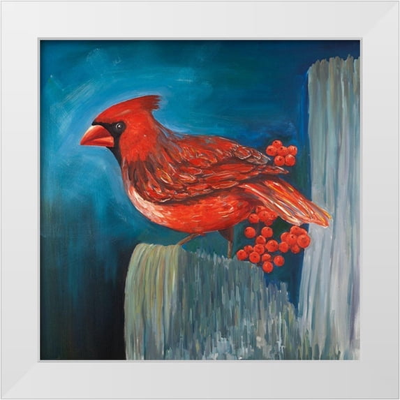 Atelier B Art Studio 20x20 White Modern Wood Framed Museum Art Print Titled - Redbreast Bird on a Branch