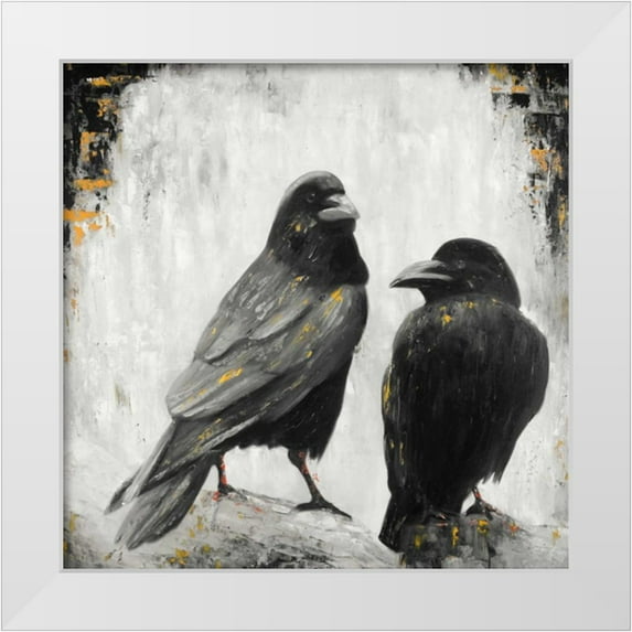 Atelier B Art Studio 20x20 White Modern Wood Framed Museum Art Print Titled - Two Crows Birds