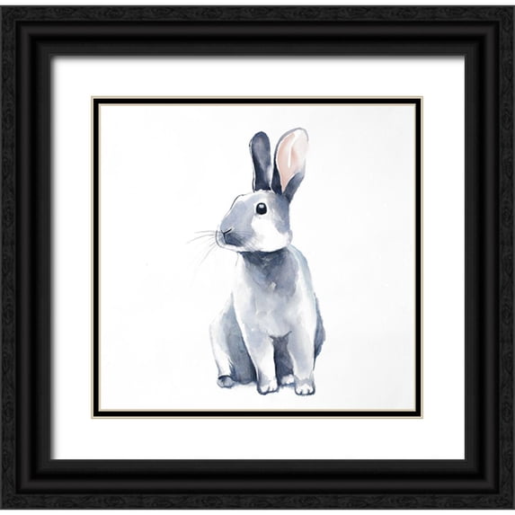 Atelier B Art Studio 21x20 Black Ornate Wood Framed with Double Matting Museum Art Print Titled - Curious Rex Rabbit