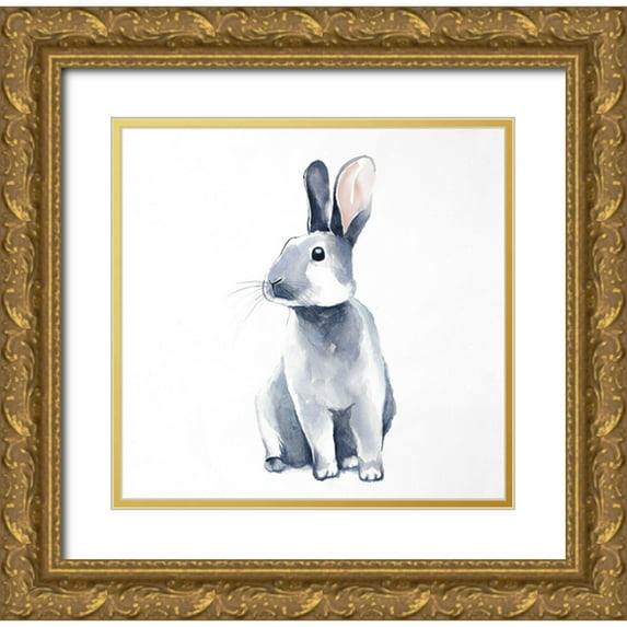 Atelier B Art Studio 21x20 Gold Ornate Wood Framed with Double Matting Museum Art Print Titled - Curious Rex Rabbit