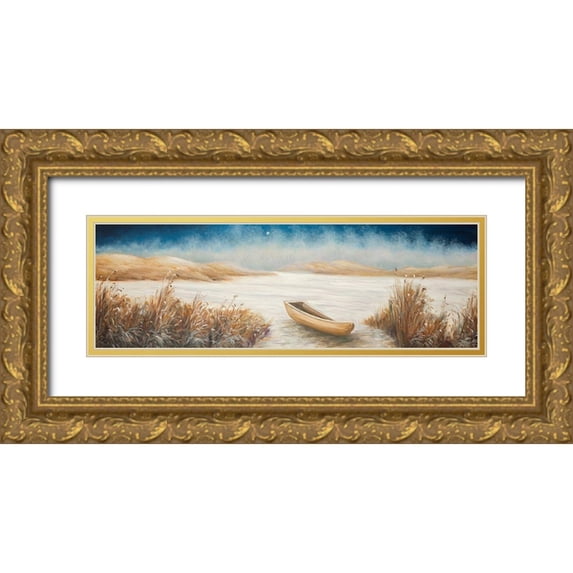 Atelier B Art Studio 24x10 Gold Ornate Wood Framed with Double Matting Museum Art Print Titled - BOAT IN THE MIDDLE OF A SWAMP