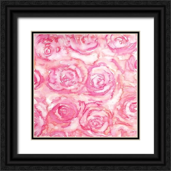 Atelier B Art Studio 26x26 Black Ornate Wood Framed with Double Matting Museum Art Print Titled - BOUQUET OF ROSES IN WATERCOLOR