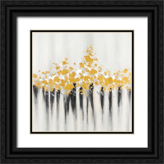 Atelier B Art Studio 26x26 Black Ornate Wood Framed with Double Matting Museum Art Print Titled - Flowers Gold Abstract