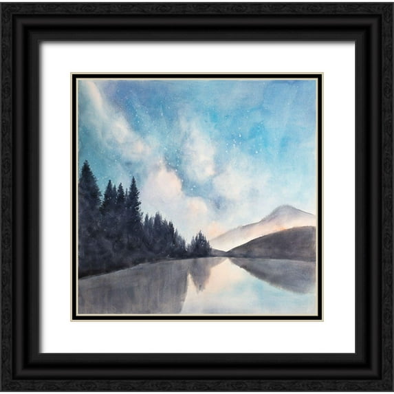 Atelier B Art Studio 26x26 Black Ornate Wood Framed with Double Matting Museum Art Print Titled - LAKEVIEW BY NIGHT