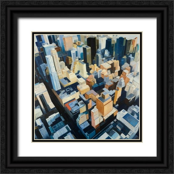 Atelier B Art Studio 26x26 Black Ornate Wood Framed with Double Matting Museum Art Print Titled - Manhattan view of the Empire State Building