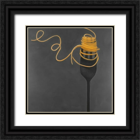 Atelier B Art Studio 26x26 Black Ornate Wood Framed with Double Matting Museum Art Print Titled - Spaghetti Pasta around the Fork