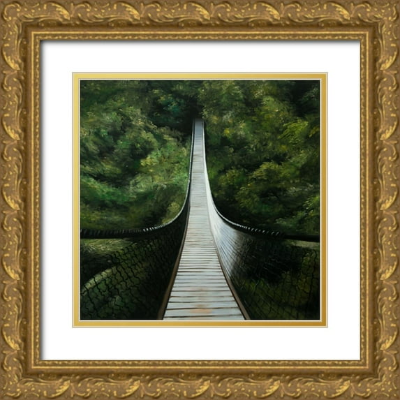 Atelier B Art Studio 26x26 Gold Ornate Wood Framed with Double Matting Museum Art Print Titled - SUSPENDED BRIDGE IN THE FOREST