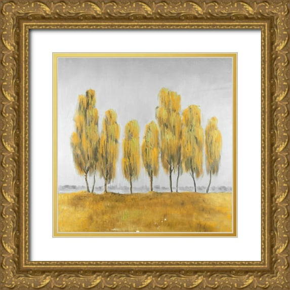 Atelier B Art Studio 26x26 Gold Ornate Wood Framed with Double Matting Museum Art Print Titled - Seven Yellow Trees Abstract
