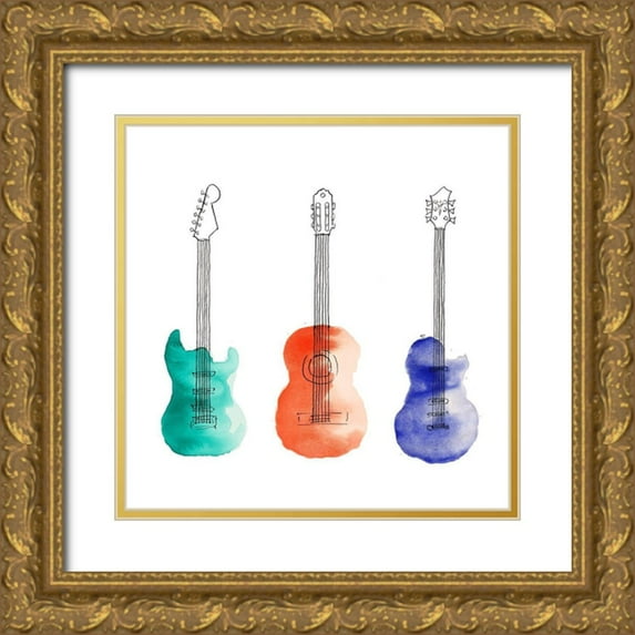 Atelier B Art Studio 26x26 Gold Ornate Wood Framed with Double Matting Museum Art Print Titled - THREE GUITARS