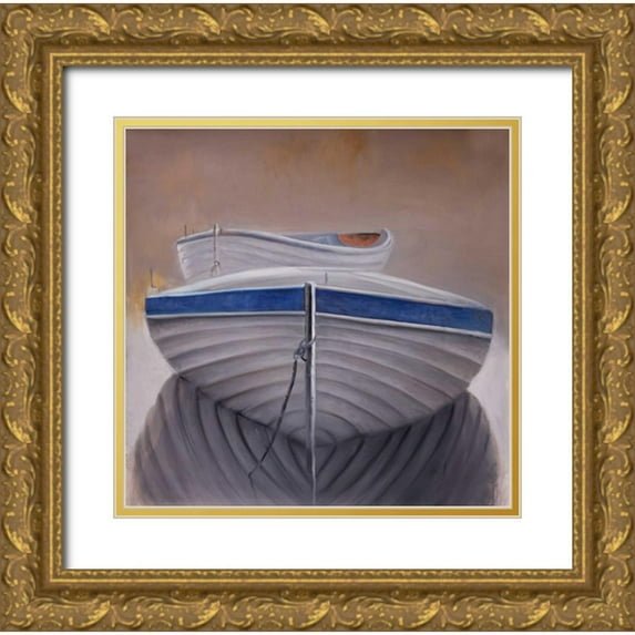 Atelier B Art Studio 26x26 Gold Ornate Wood Framed with Double Matting Museum Art Print Titled - Two Canoe Boats
