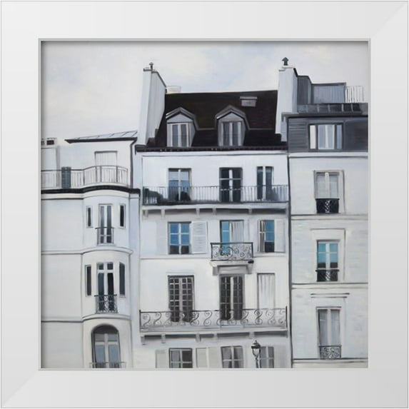 Atelier B Art Studio 26x26 White Modern Wood Framed Museum Art Print Titled - BUILDINGS ALONG THE SEINE RIVER