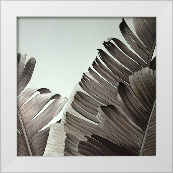 Atelier B Art Studio 26x26 White Modern Wood Framed Museum Art Print Titled - GRAYSCALE TROPICAL LEAVES
