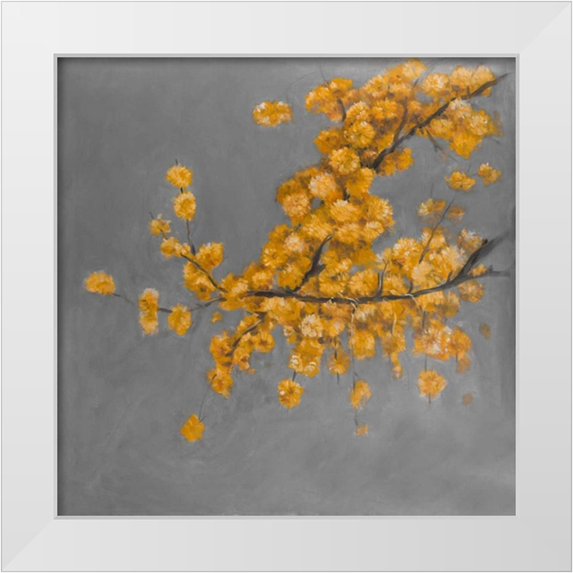 Atelier B Art Studio 26x26 White Modern Wood Framed Museum Art Print Titled - Golden Wattle Plant with Pugg Ball Flowers