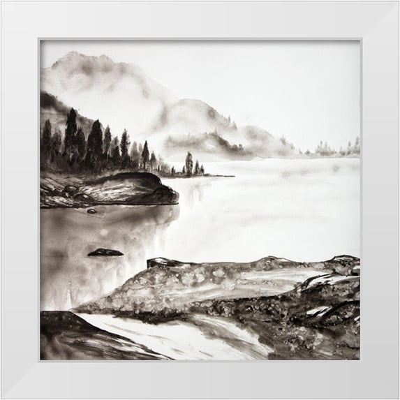Atelier B Art Studio 26x26 White Modern Wood Framed Museum Art Print Titled - PEACEFUL LANDSCAPE