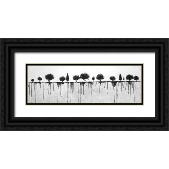 Atelier B Art Studio 32x13 Black Ornate Wood Framed with Double Matting Museum Art Print Titled - INK BLEEDING TREES