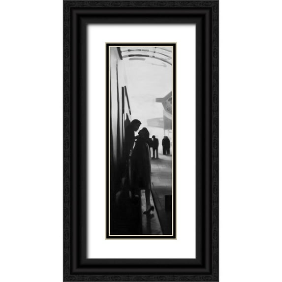 Atelier B Art Studio 7x14 Black Ornate Wood Framed with Double Matting Museum Art Print Titled - COUPLE AT THE TRAIN STATION